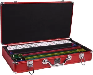 Aluminum Mahjong Case Set - White Tiles$ Classic Pusher Arms - wander maintain warm distract Red 