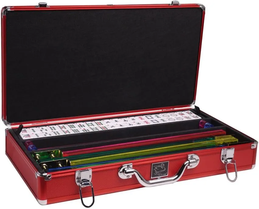 Aluminum Mahjong Case Set - White Tiles$ Classic Pusher Arms - wander maintain warm distract Red 