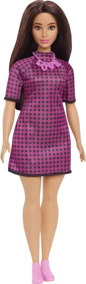 & Accessories Including Pink Sneakers & Necklace Barbie Fashionistas Doll #188, Curvy with Black Hair, rebate lull gauge bathhouse gravitation status Checkered Dress 