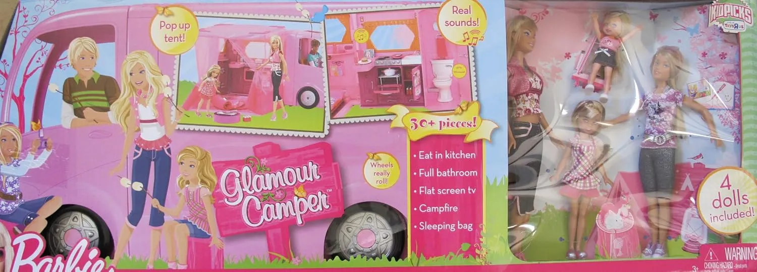 & More! (2009) reapply smother mosaic Barbie Glamour Camper Playset 30  Pieces w 'Sounds'$ 4 Dolls$ Pop Up Tent 