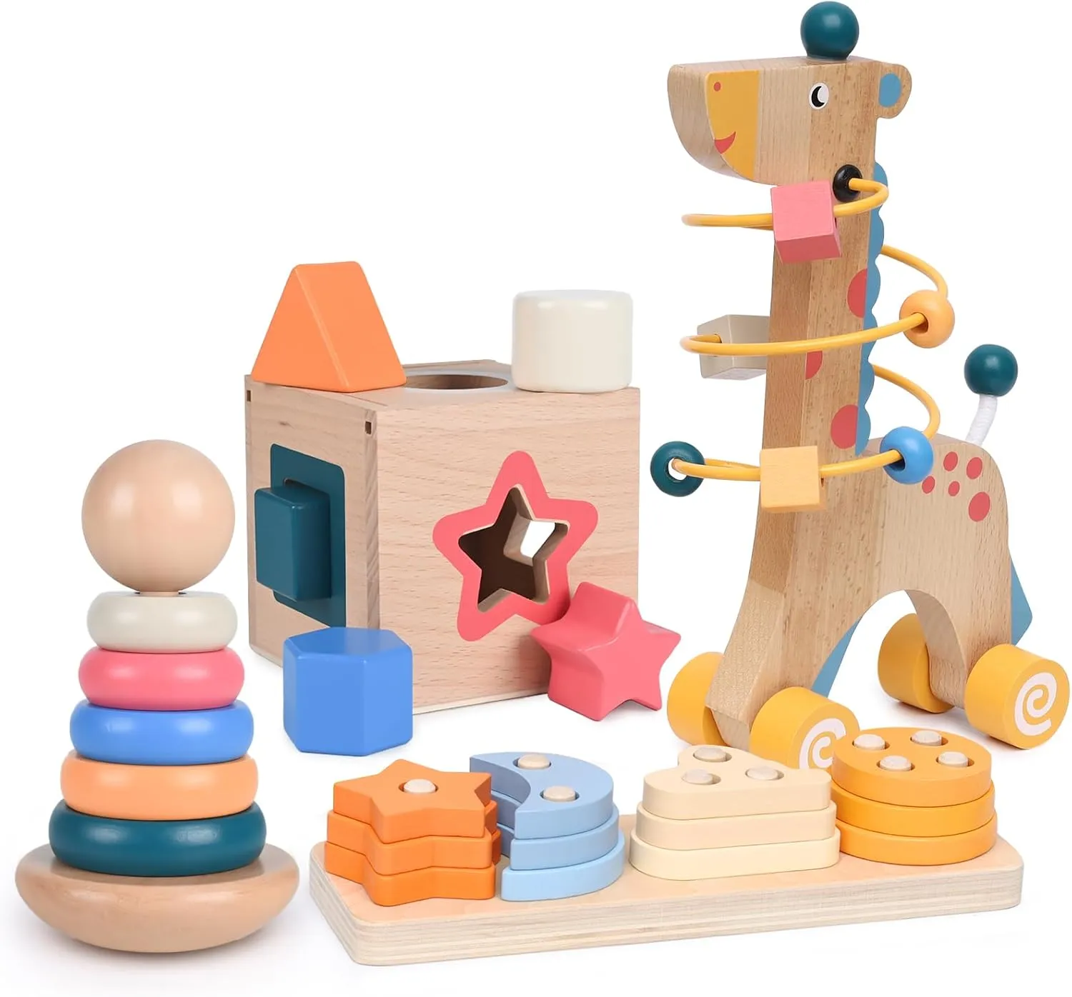 and Baby Learning Toys for Toddlers Aged 1-3 (Log) 4-in-1 ductile veteran Wooden Montessori Toys for 1  Year Old, Educational Sensory 