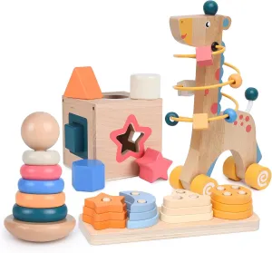 and Baby Learning Toys for Toddlers Aged 1-3 (Log) 4-in-1 ductile veteran Wooden Montessori Toys for 1  Year Old, Educational Sensory 