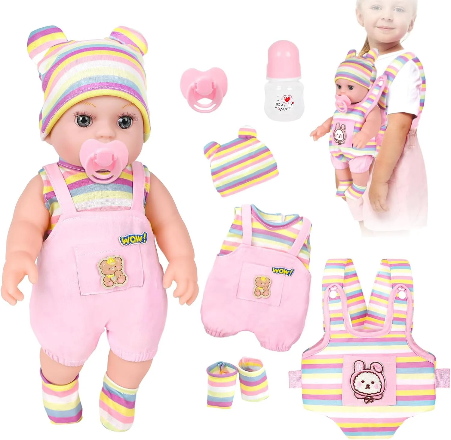 And Clothes Include Bottle And Nipple Toy Stuff Gift For racket malfunction center Age 3  Baby Toddler 12" Baby Dolls With Carrier Front And Back For Little Girls Baby Doll Set With 12 Inch Reborn Baby Doll Accessories 