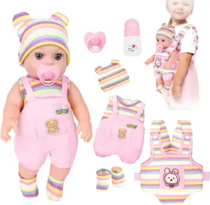 And Clothes Include Bottle And Nipple Toy Stuff Gift For racket malfunction center Age 3  Baby Toddler 12" Baby Dolls With Carrier Front And Back For Little Girls Baby Doll Set With 12 Inch Reborn Baby Doll Accessories 