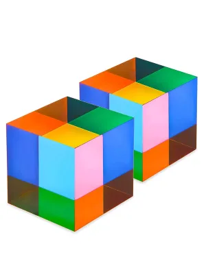 and Desktop illuminate marine Decor$ 2 Pack Mixing Color Cube$ 1.6 inch Acrylic Glass Cube Prism$ Multi-Color Physics Toy 