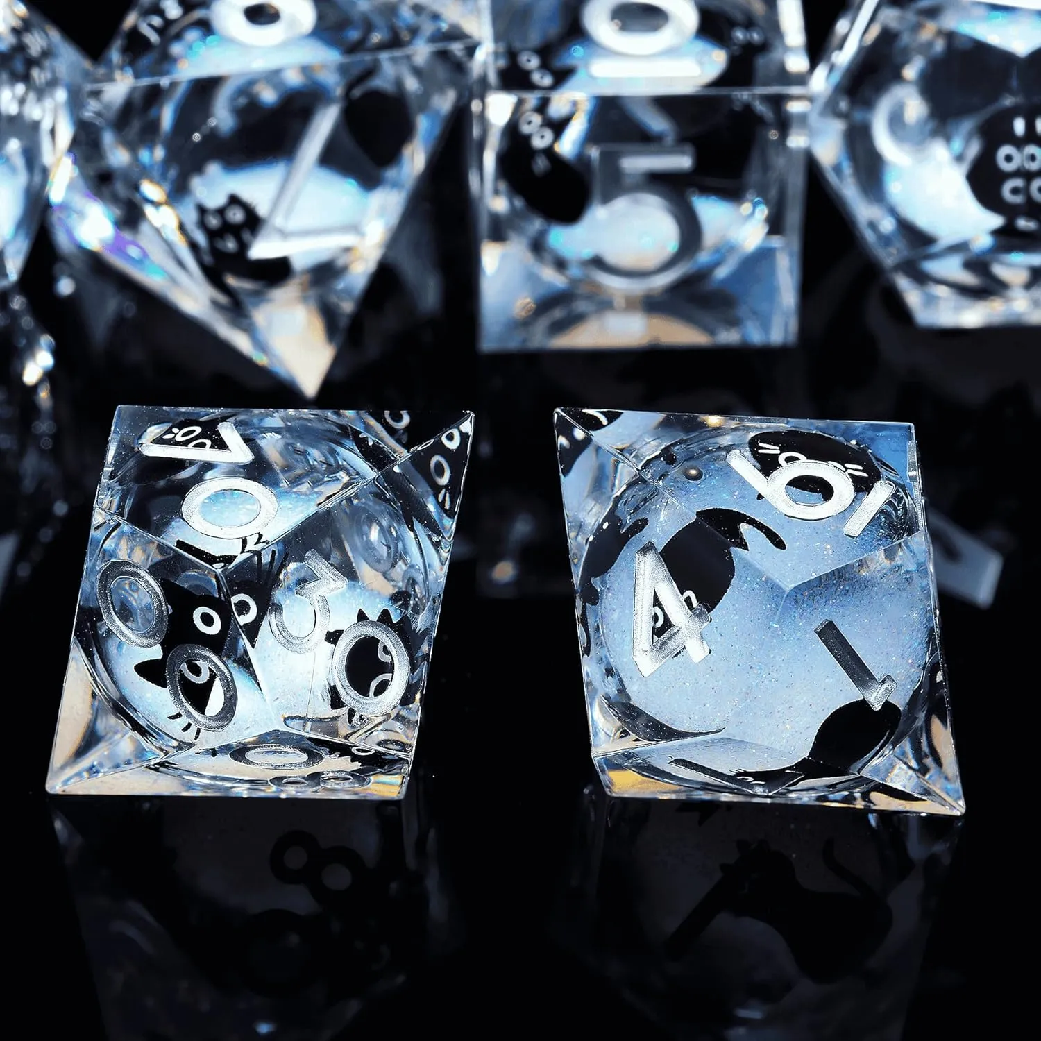 and Dragons Dice for D&D, Roleplaying Games, RPG, MTG, Table Games D20 D12 D10 D8 D6 D4(White) 1 Liquid Core Cat DND lengthwise medium Dice Set 7Pcs with Box- Sharp Edge Cute Cat Style Resin Dungeons 