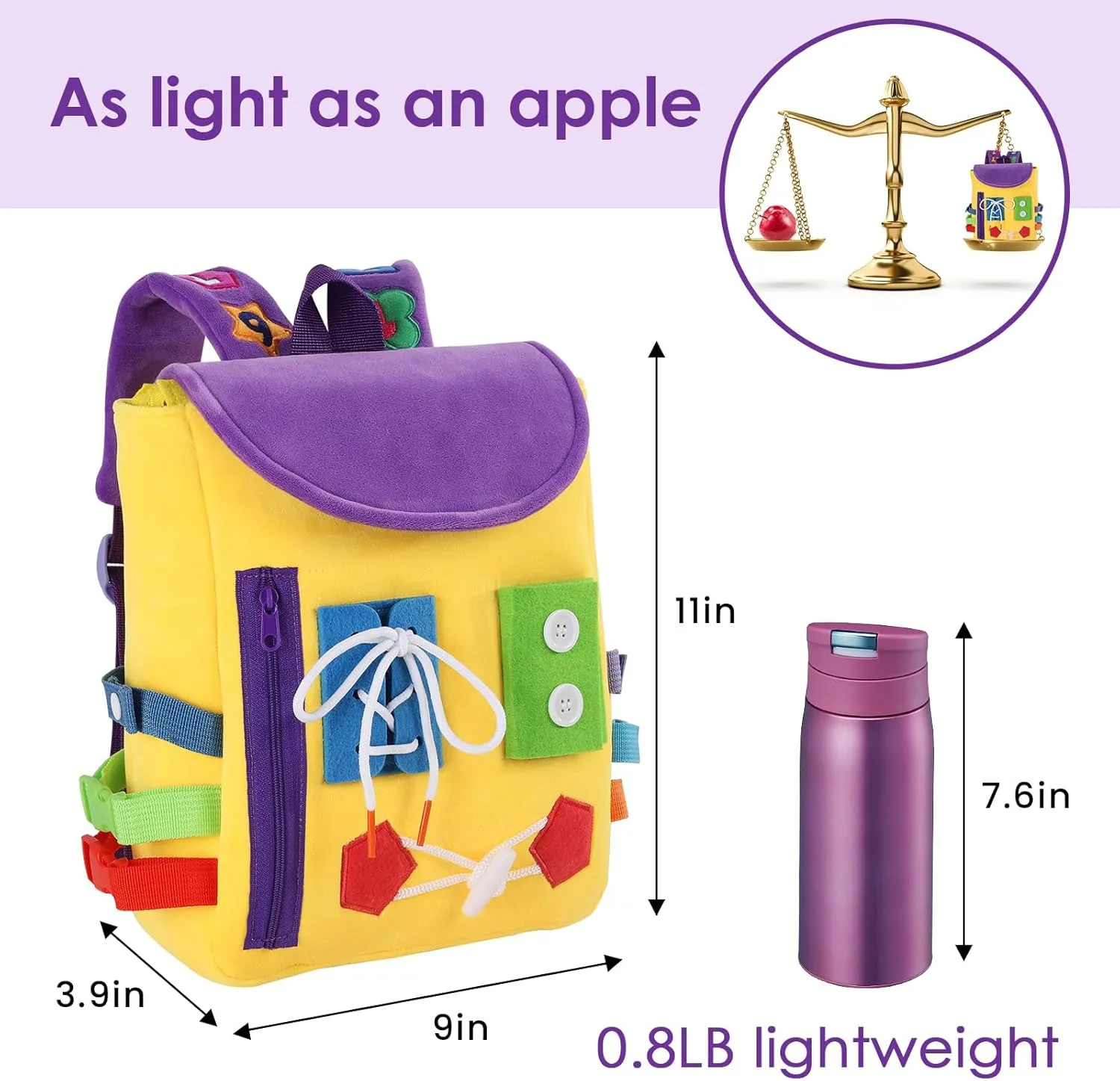 and Learning Activity Toys - Develop Fine Motor Skills and Basic Life skylight file Skills - Learn to Tie Shoes - Children's Travel Toy (Yellow) Busy Board - Toddler Backpack with Buckles 