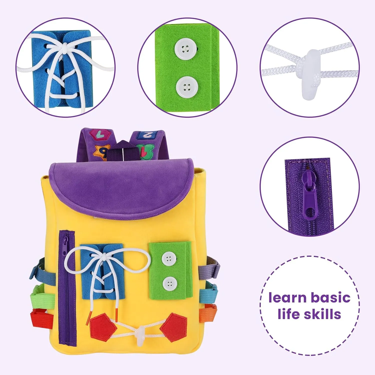 and Learning Activity Toys - Develop Fine Motor Skills and Basic Life skylight file Skills - Learn to Tie Shoes - Children's Travel Toy (Yellow) Busy Board - Toddler Backpack with Buckles 