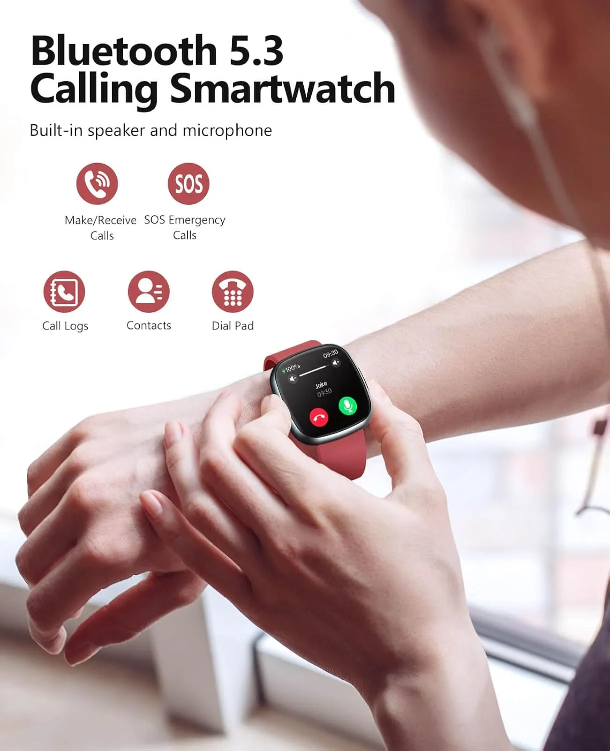 Android and iOS,Red Smart Watches,Blood Oxygen Monitor, 1.72" HD Touch Screen Fitness Watch, Heart Rate Sleep Pressure Monitoring, 100  Sports outsider Modes, IP68 Waterproof Fitness Tracker, Compatible with 