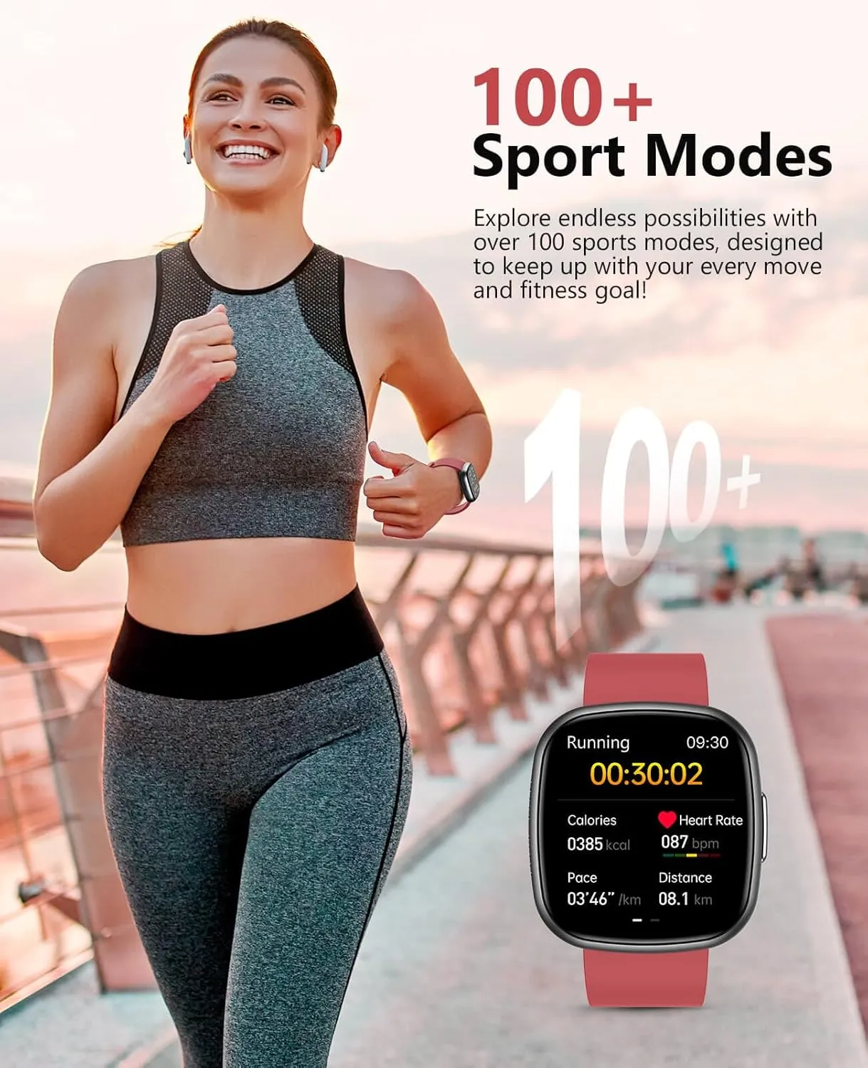 Android and iOS,Red Smart Watches,Blood Oxygen Monitor, 1.72" HD Touch Screen Fitness Watch, Heart Rate Sleep Pressure Monitoring, 100  Sports outsider Modes, IP68 Waterproof Fitness Tracker, Compatible with 