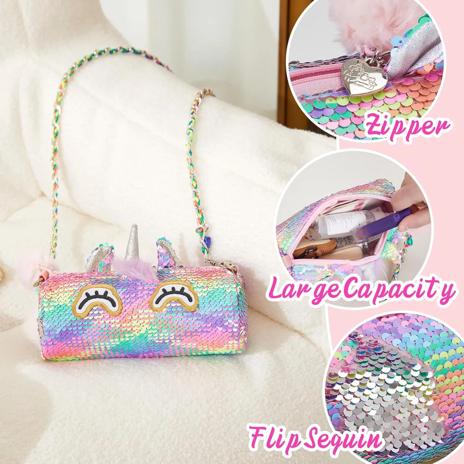 Animal Shaped vie snap clutch Purse, Kids Fashion Handbags Unicorn Purse Pops Sequin Unicorn Toys Plush 