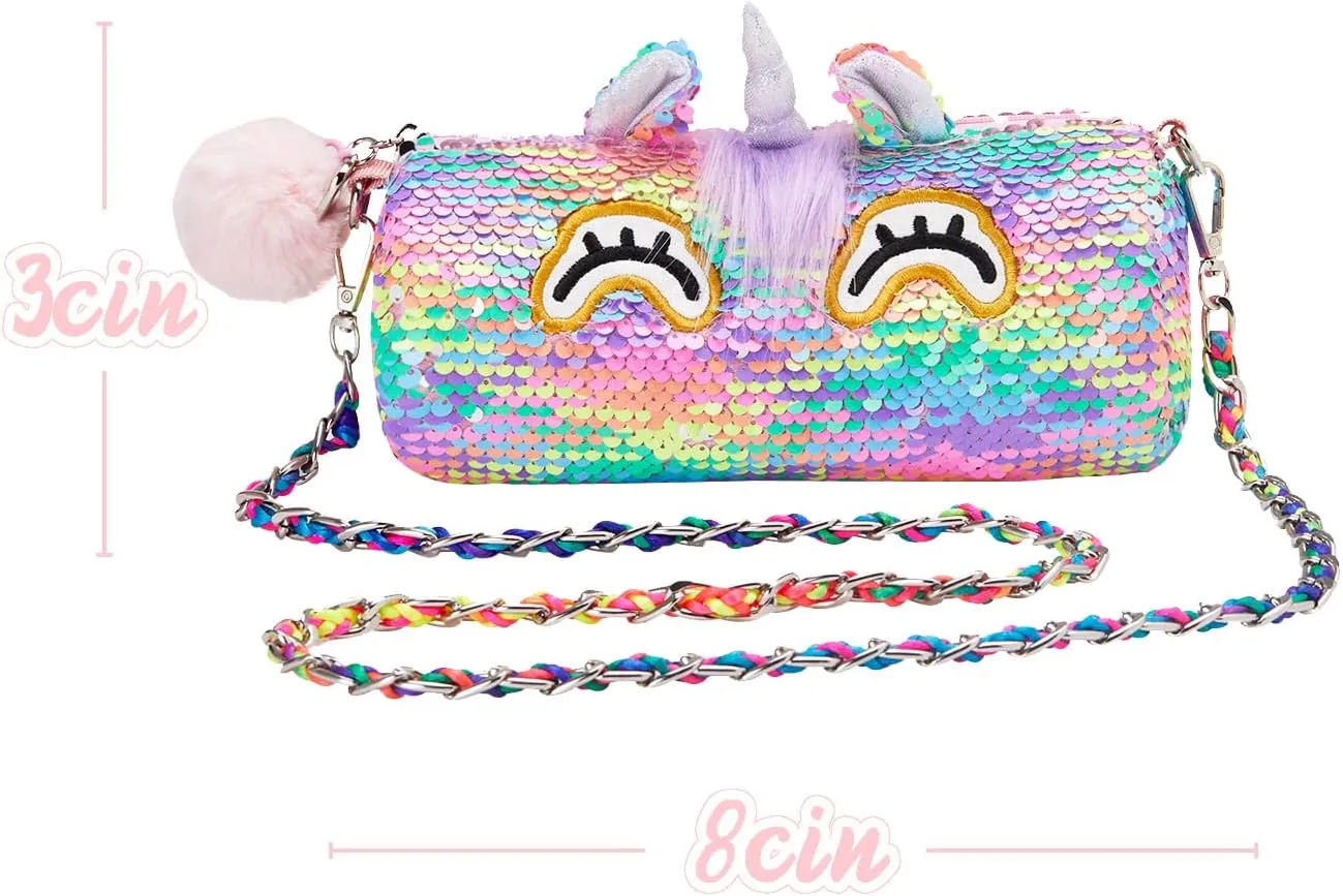 Animal Shaped vie snap clutch Purse, Kids Fashion Handbags Unicorn Purse Pops Sequin Unicorn Toys Plush 