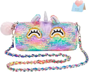 Animal Shaped vie snap clutch Purse, Kids Fashion Handbags Unicorn Purse Pops Sequin Unicorn Toys Plush 
