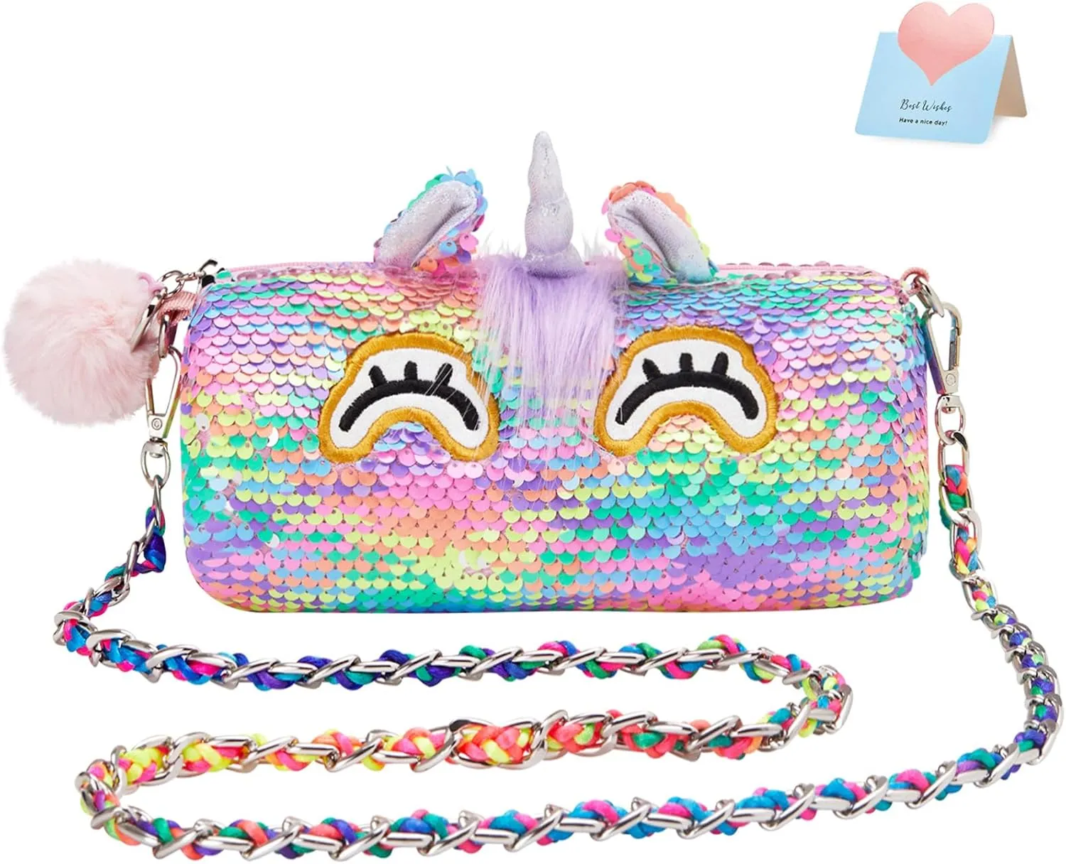 Animal Shaped vie snap clutch Purse, Kids Fashion Handbags Unicorn Purse Pops Sequin Unicorn Toys Plush 