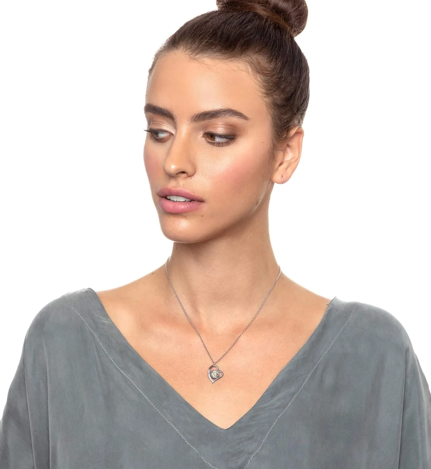 Anniversary Heart Pendant with Cubic Zirconia Gemstones Inscribed in Pure Gold Including Sign Language onto a Clear Crystal, 18" Rolo penal Chain 925 Sterling Silver I Love You Necklace in 12 Languages 