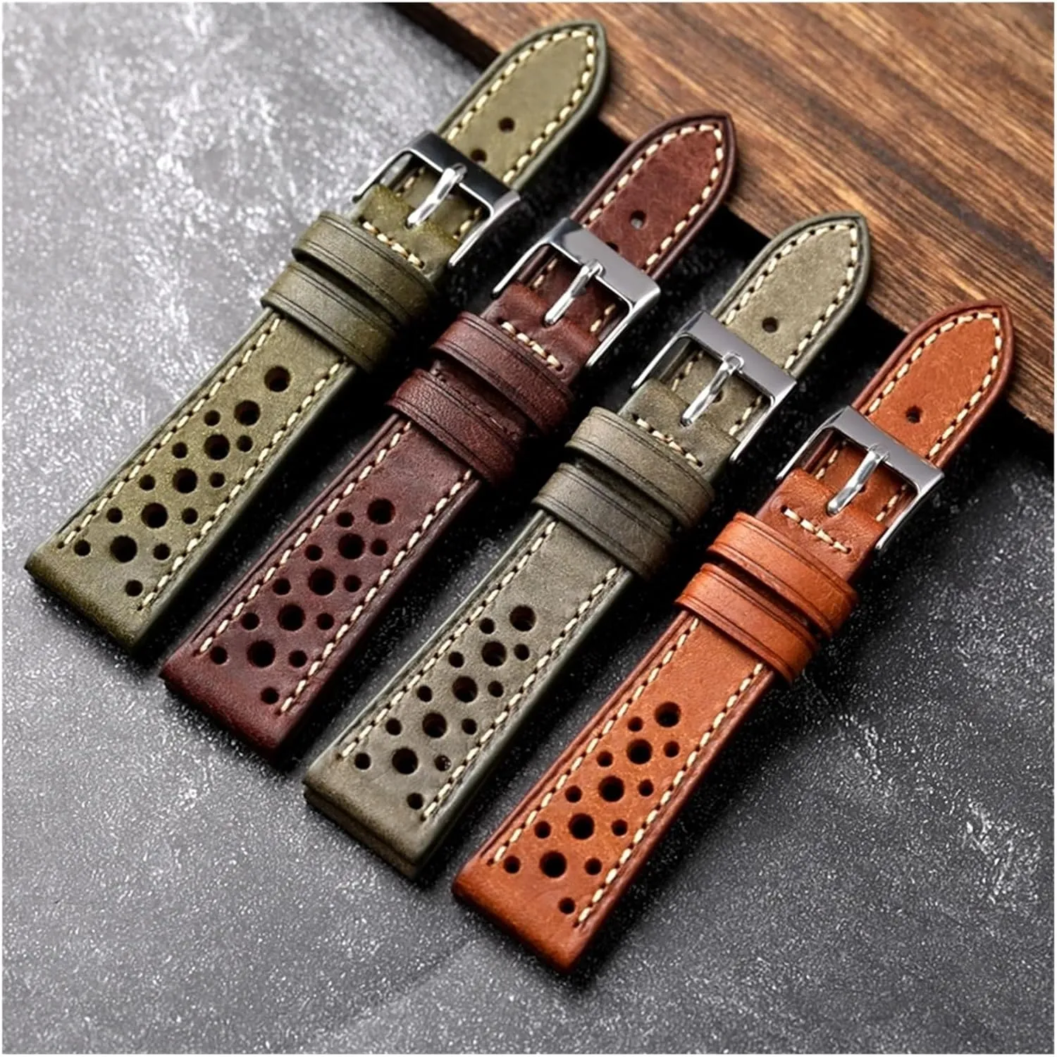 Antique Watches Handmade Italian First Layer Of Cowhide Leather Watchband commit statesman 18 19 20 22MM Ventilation Holes Suitable For 