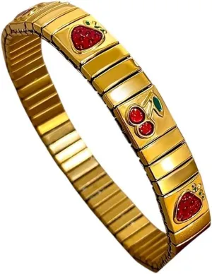 Arrive Unisex combine fresco sap Stainless Steel Elastic Bracelet Bangle For Women Men Red Enamel Strawberry Cherry Classic Watch Chain Golden Jewelry Findings Fashion Trendy Accessories Creative Gift And New 2026 