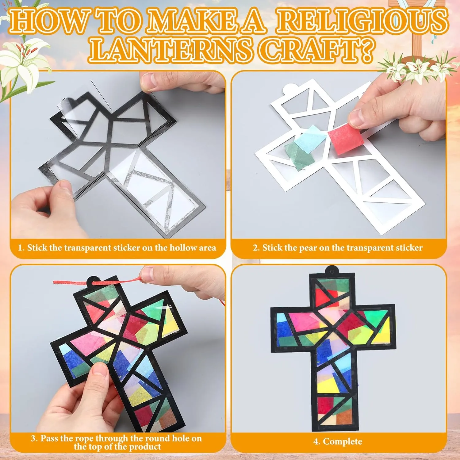 Art Kit Church Ornaments zest legume swift assault VBS Sunday School Gifts 24 Sets Christian Cross Fish Craft Religious Faith Jesus Fish Tissue Paper Crafts Kit DIY 