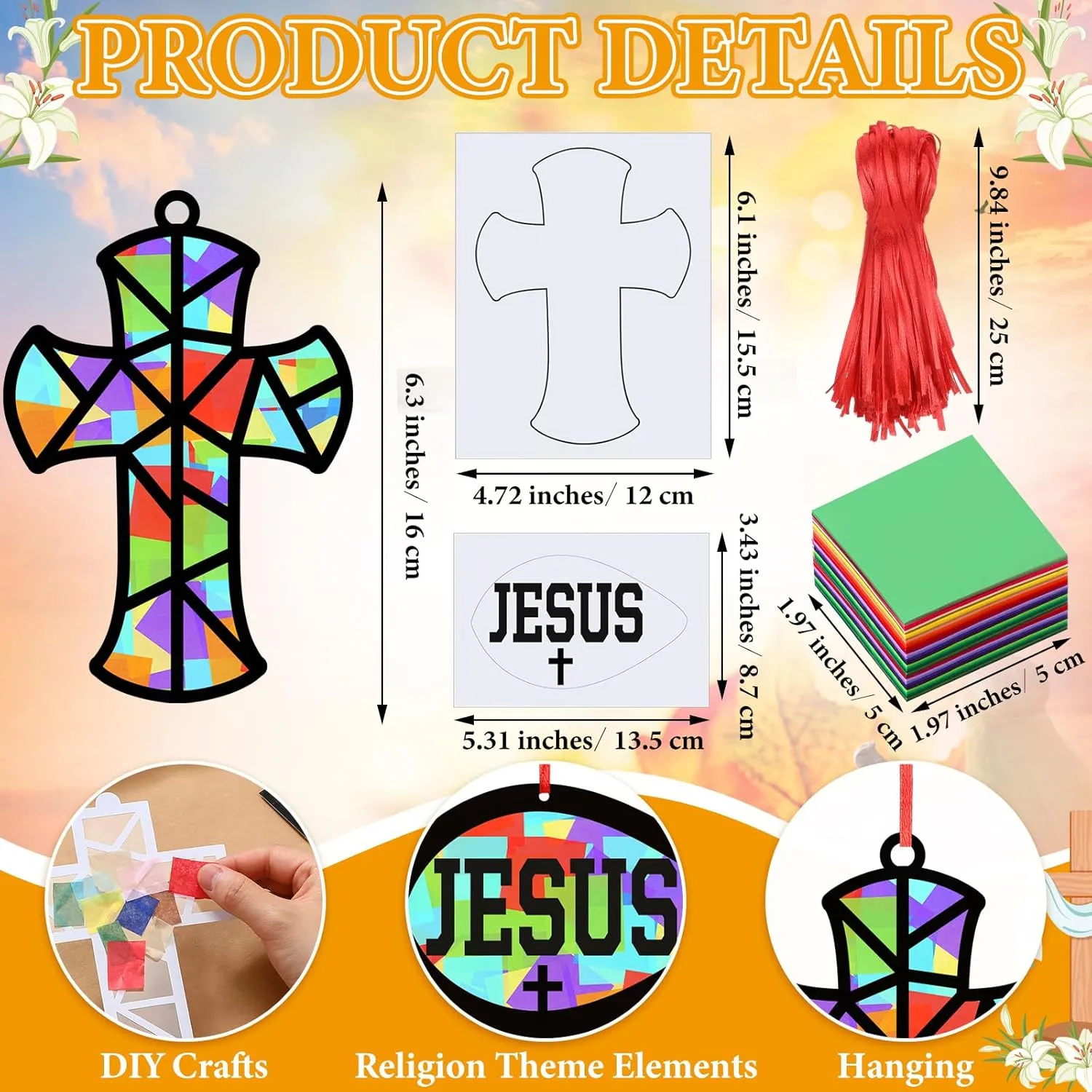 Art Kit Church Ornaments zest legume swift assault VBS Sunday School Gifts 24 Sets Christian Cross Fish Craft Religious Faith Jesus Fish Tissue Paper Crafts Kit DIY 