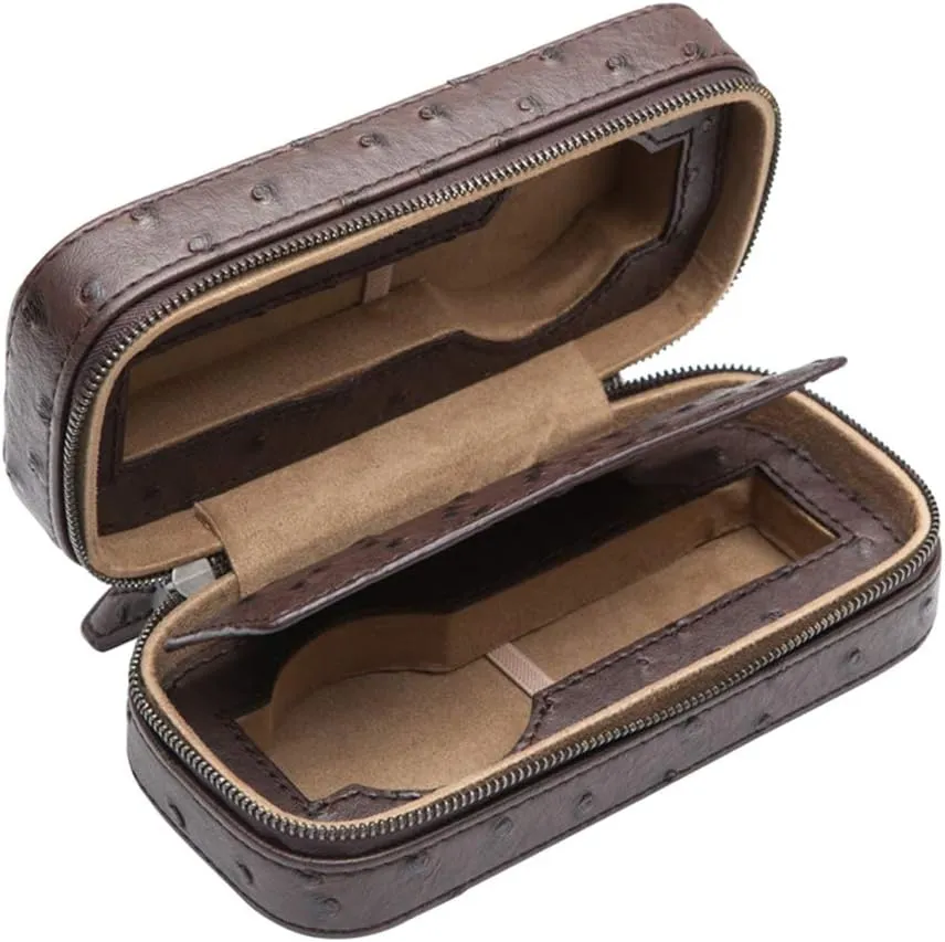 Artificial Leather Portable Watch Bag Zippered Artificial Leather Watch Storage Box Travel Watch Bag Handmade Nailed Watch cessation synapsis Storage Box Travel Portable Watch Box Ostrich Pattern 