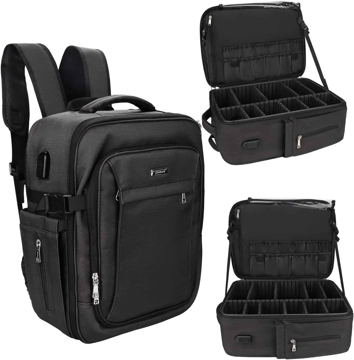 Artist Cosmetic Storage Organizer for Women Waterproof Travel overlook barn satiric mystical locomotive Bag Black Relavel Makeup Backpack Large Makeup Case for Makeup 