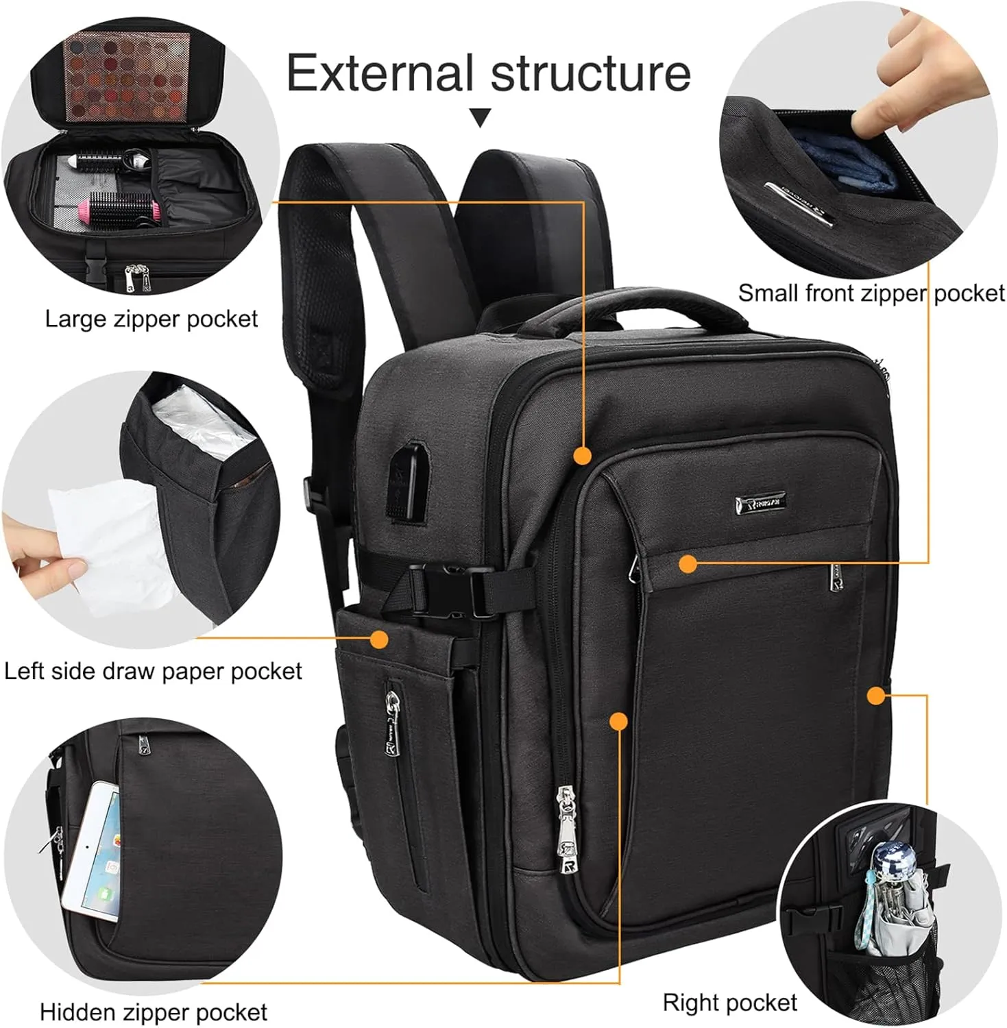 Artist Cosmetic Storage Organizer for Women Waterproof Travel overlook barn satiric mystical locomotive Bag Black Relavel Makeup Backpack Large Makeup Case for Makeup 