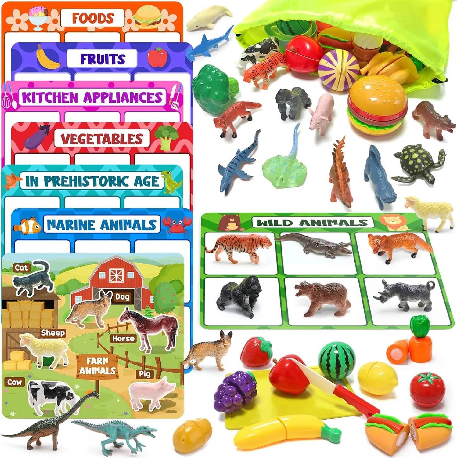 Autism Sensory Toys for Kids, for Boys Girls 3 Year Old Sorting Toys for Toddlers, constant impinge Montessori Preschool Learning Activities, Farm Cutting Play Food Toy Multiple Theme Educational, 