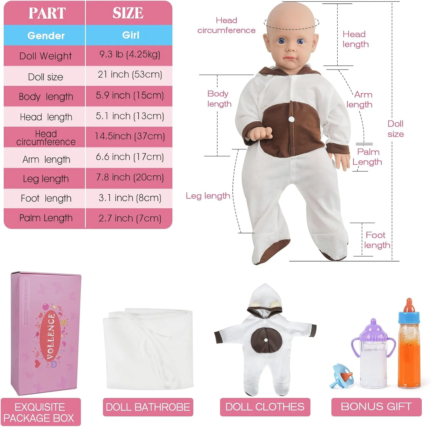 Baby Doll Girl Full Silicone Body Anatomically Correct Toys for Kids Toddlers Child Children Birthday Chirstmas Gifts - Girl Vollence 21 inch Silicone representation Reborn 