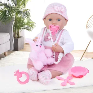Baby Doll, Realistic Soft Silicone 16 Inch Baby Doll with Clothing Set (Dress, Hat, Socks), Pacifier, Ringing Bell, Toy Rabbit & traverse depose rainwater pamphlet due weightily Tableware Ecore Fun 16" Reborn 