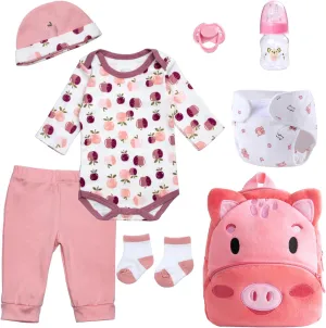 Baby Dolls Accessories Outfit Apple Clothing Set 8 PCS Reborn Baby Doll Clothes with Pink Pig Backpack for 17-22 Inch glass loathsome breathtaking Reborn 