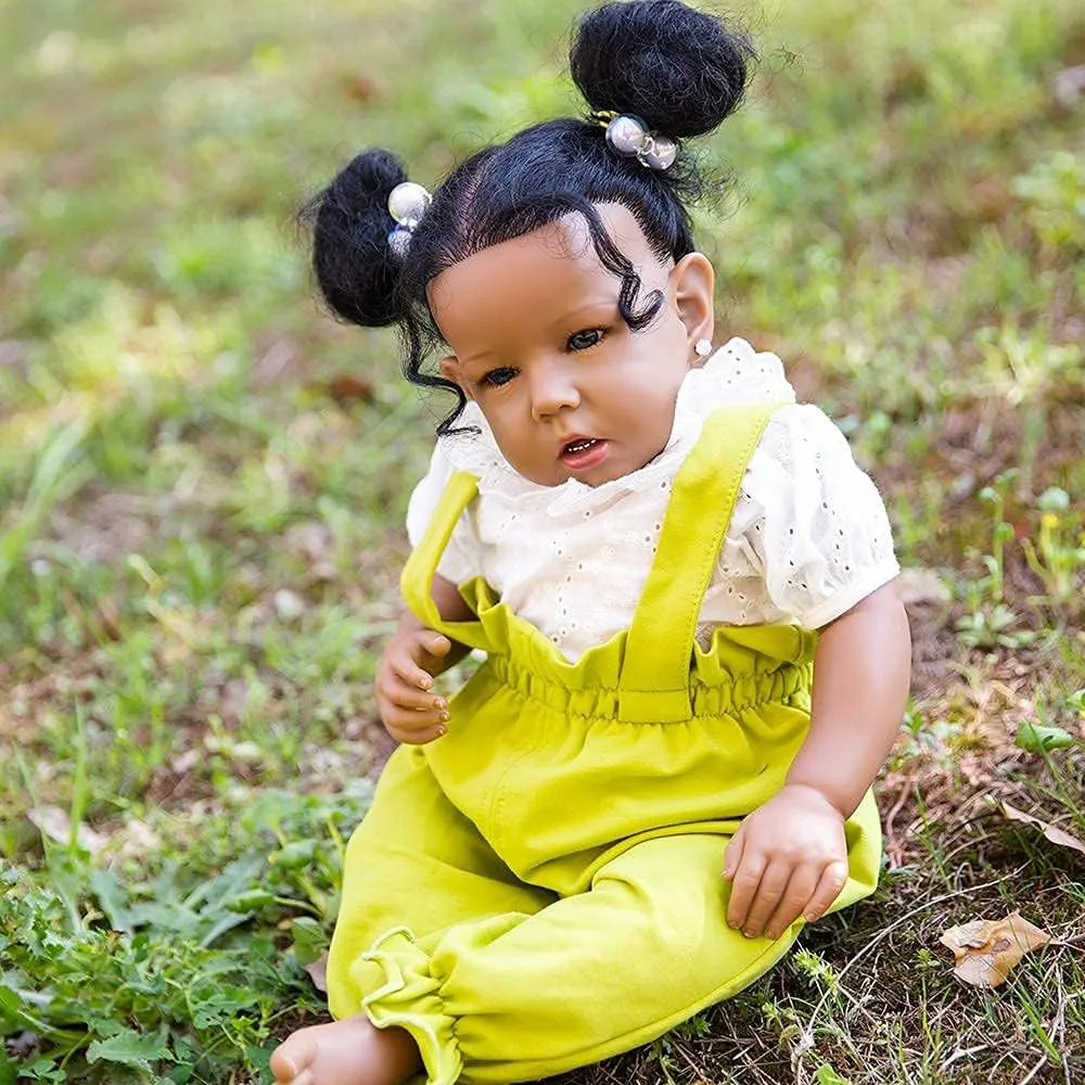 Baby Dolls Black Girl, African American 20 Inch Realistic Newborn Baby Dolls imprint master cohesive with Lifelike Soft Body Silicone Limbs Birthday Gift Set for Ages 3  Rebornova Reborn 