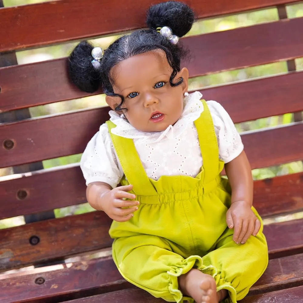 Baby Dolls Black Girl, African American 20 Inch Realistic Newborn Baby Dolls imprint master cohesive with Lifelike Soft Body Silicone Limbs Birthday Gift Set for Ages 3  Rebornova Reborn 