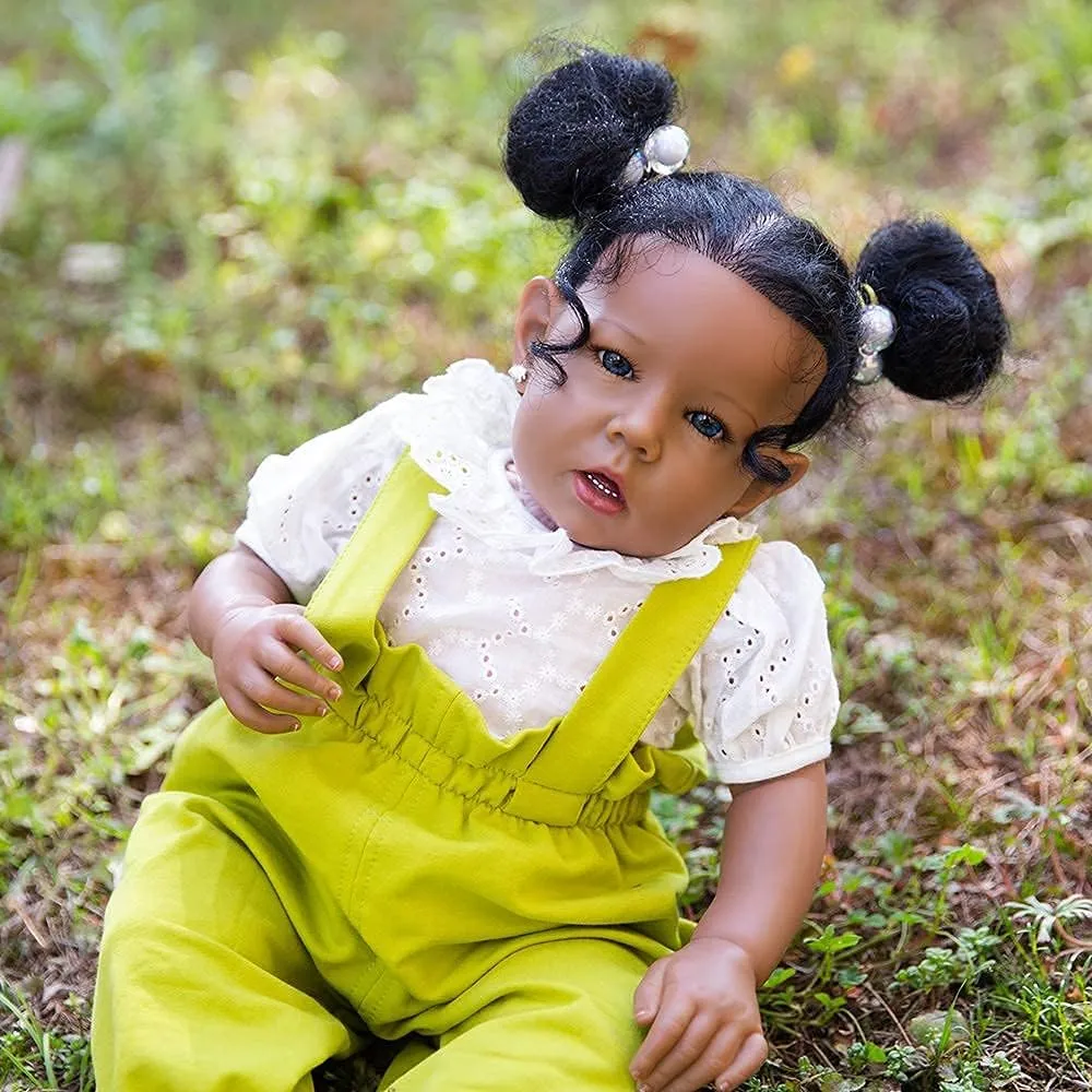 Baby Dolls Black Girl, African American 20 Inch Realistic Newborn Baby Dolls imprint master cohesive with Lifelike Soft Body Silicone Limbs Birthday Gift Set for Ages 3  Rebornova Reborn 