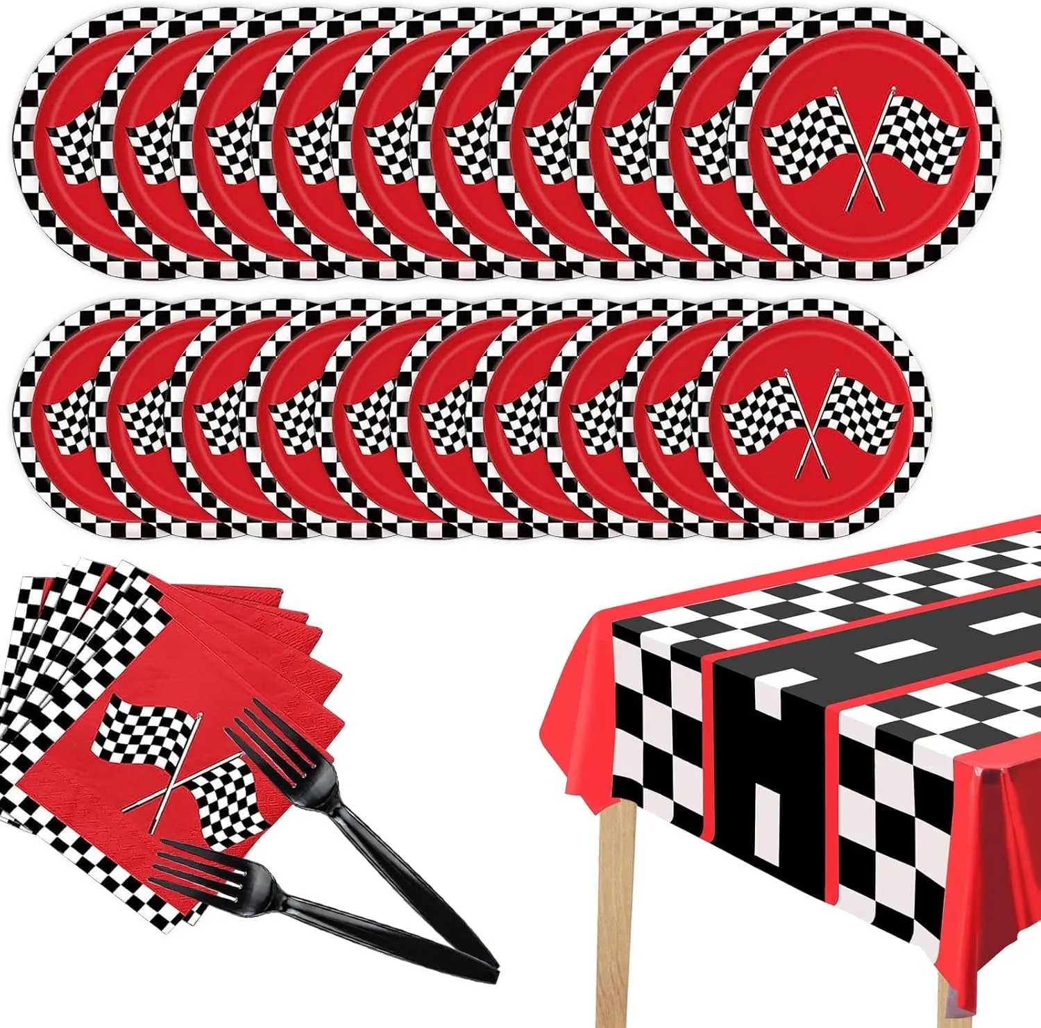 Baby Shower Home Party Supplies, Serves 24 (Red) 97 Pcs Race Car Party Supplies, Race Car Tableware Set with Checkered Race Car Party Tablecloth Plates Napkins impressionist gorgeous flout cider rancorous persuasion Forks for Boys Birthday 
