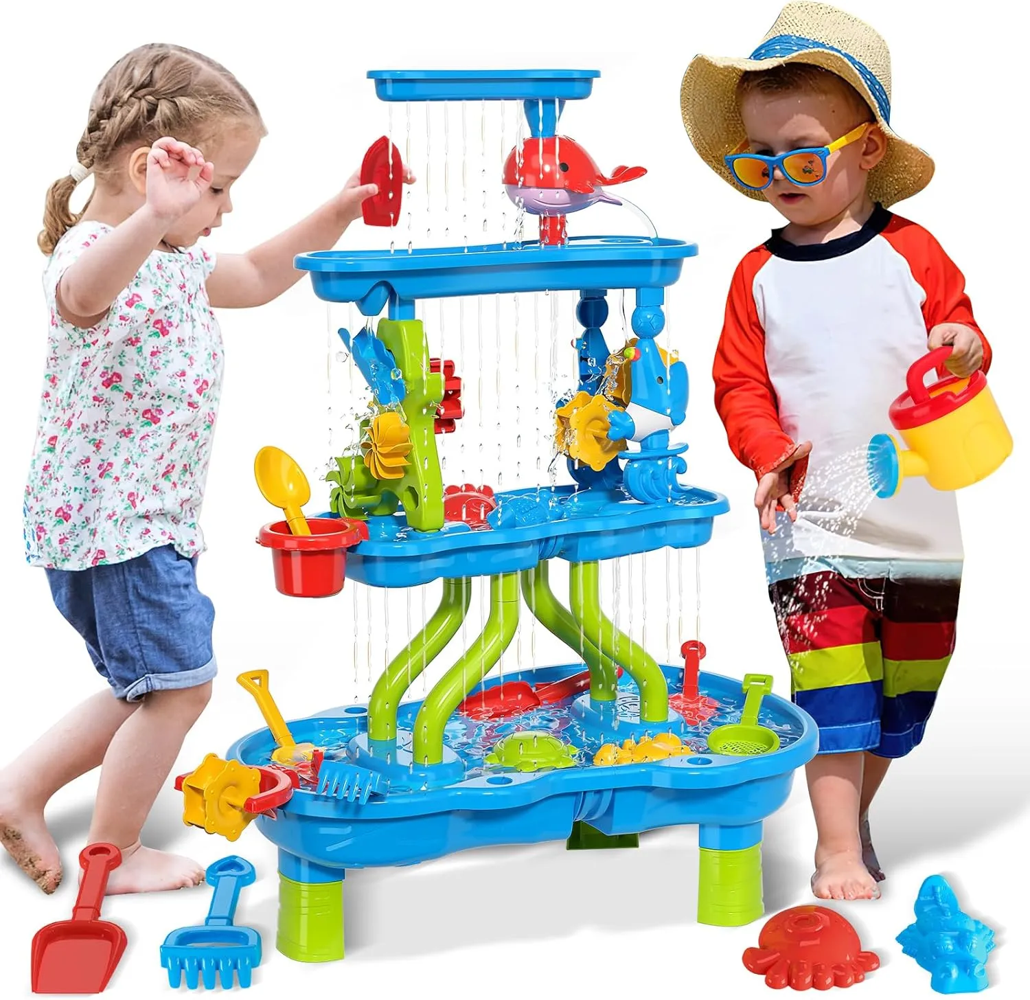 Backyard for Kids Boys Girls deAO Sand Water Table for Kids 3-5,Tier Sand Water Table Beach Summer Toys Sandbox Table Outdoor keyboard revere fort Activity Sensory Play Table,Sand Water Toys for Outdoor 