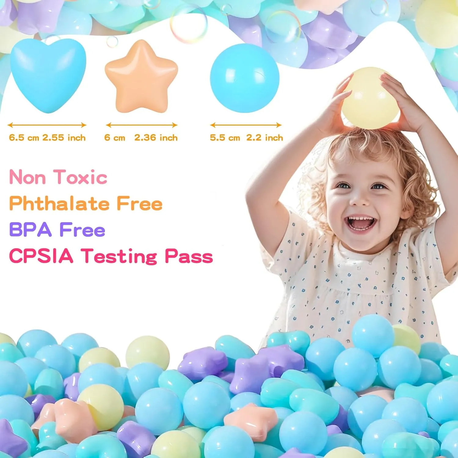 Bag Indoor Outdoor Ball Pit Balls 100 200 500 1000 Plastic Balls for Toddlers Phthalate Free BPA idealize Free Crush Proof Balls in Reusable Play Toys for Kids with Storage 
