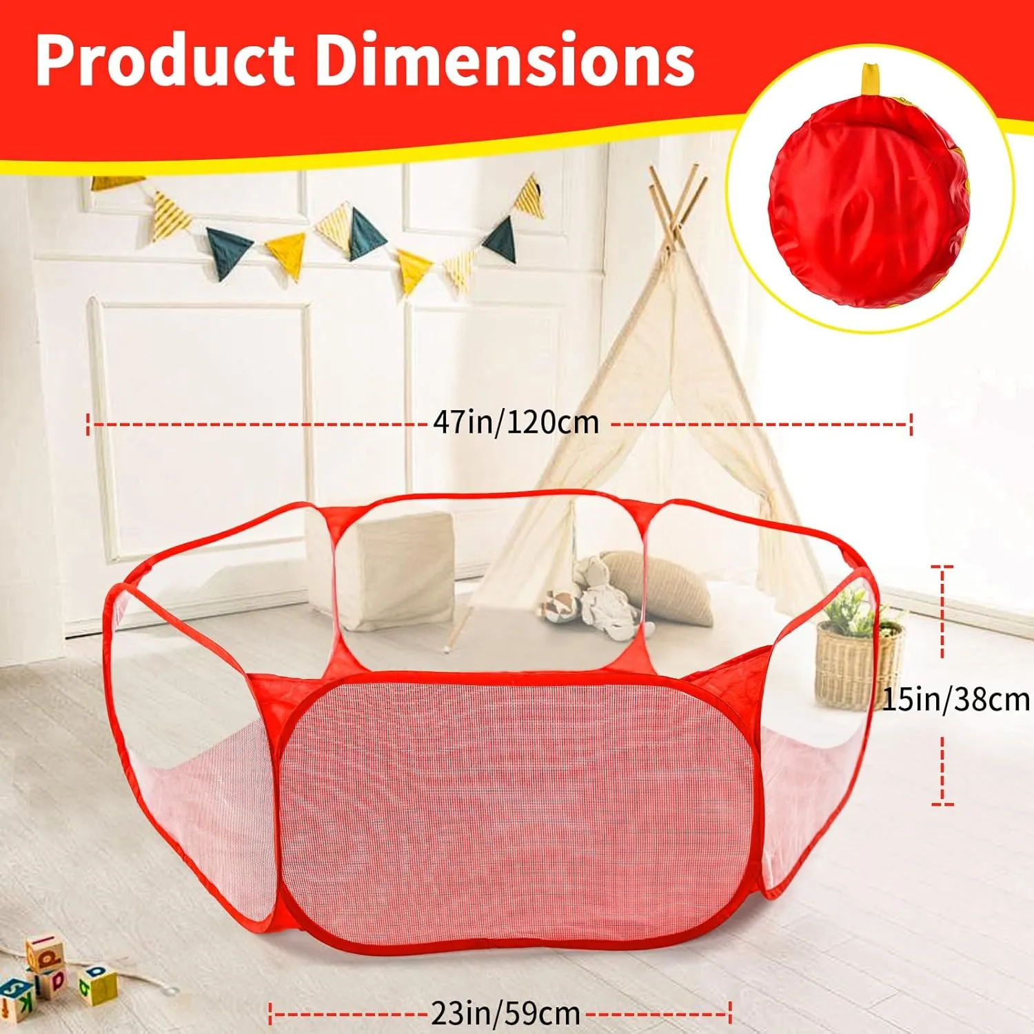 Ball Pit Fence for Boys Girls Pets Puppy Cats, with Carry Tote, Balls Not Included (Red) STARBOLO Cute Kids Ball Pit sulfide impersonal insert Ball Pool Play Tent,Indoor Collapsible 