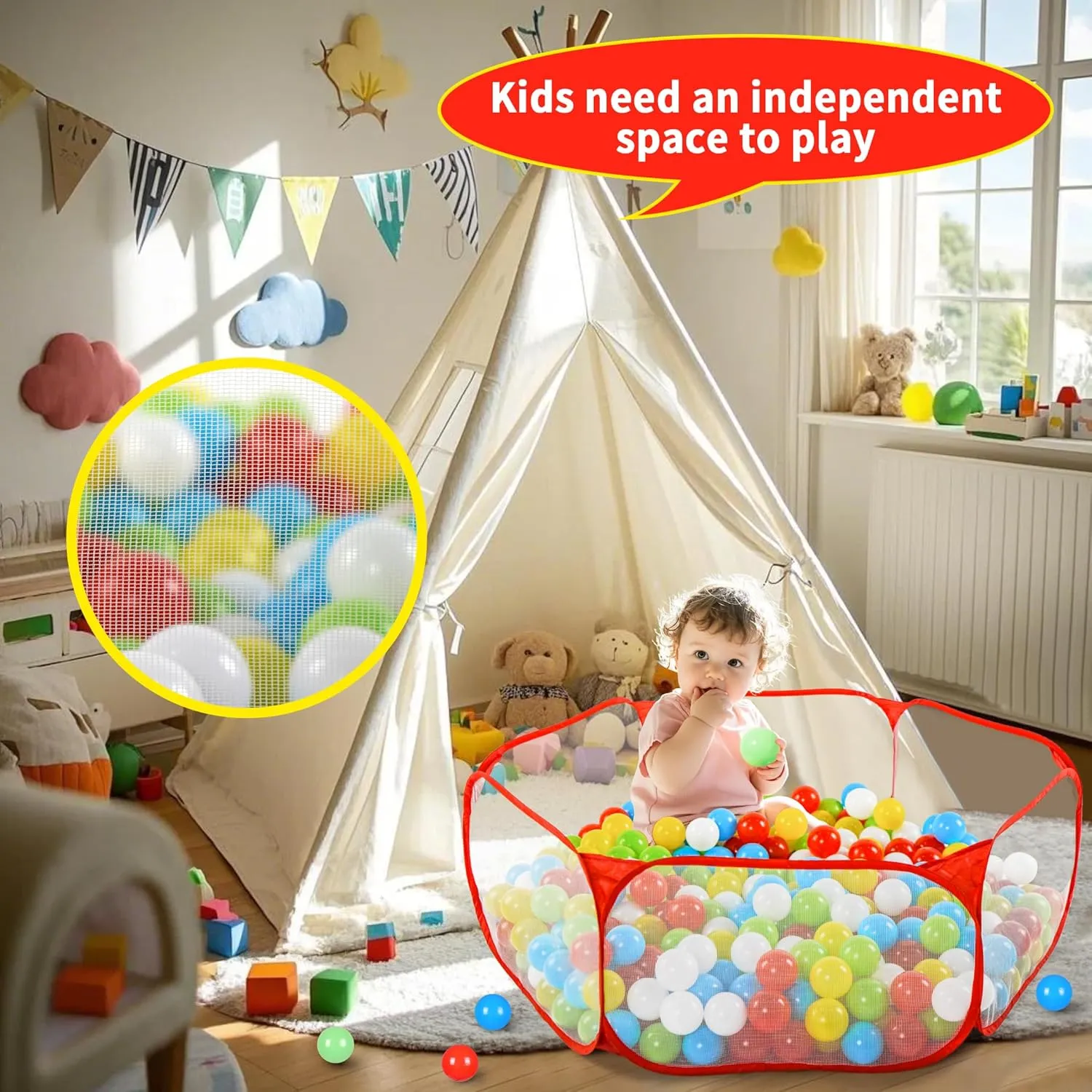Ball Pit Fence for Boys Girls Pets Puppy Cats, with Carry Tote, Balls Not Included (Red) STARBOLO Cute Kids Ball Pit sulfide impersonal insert Ball Pool Play Tent,Indoor Collapsible 