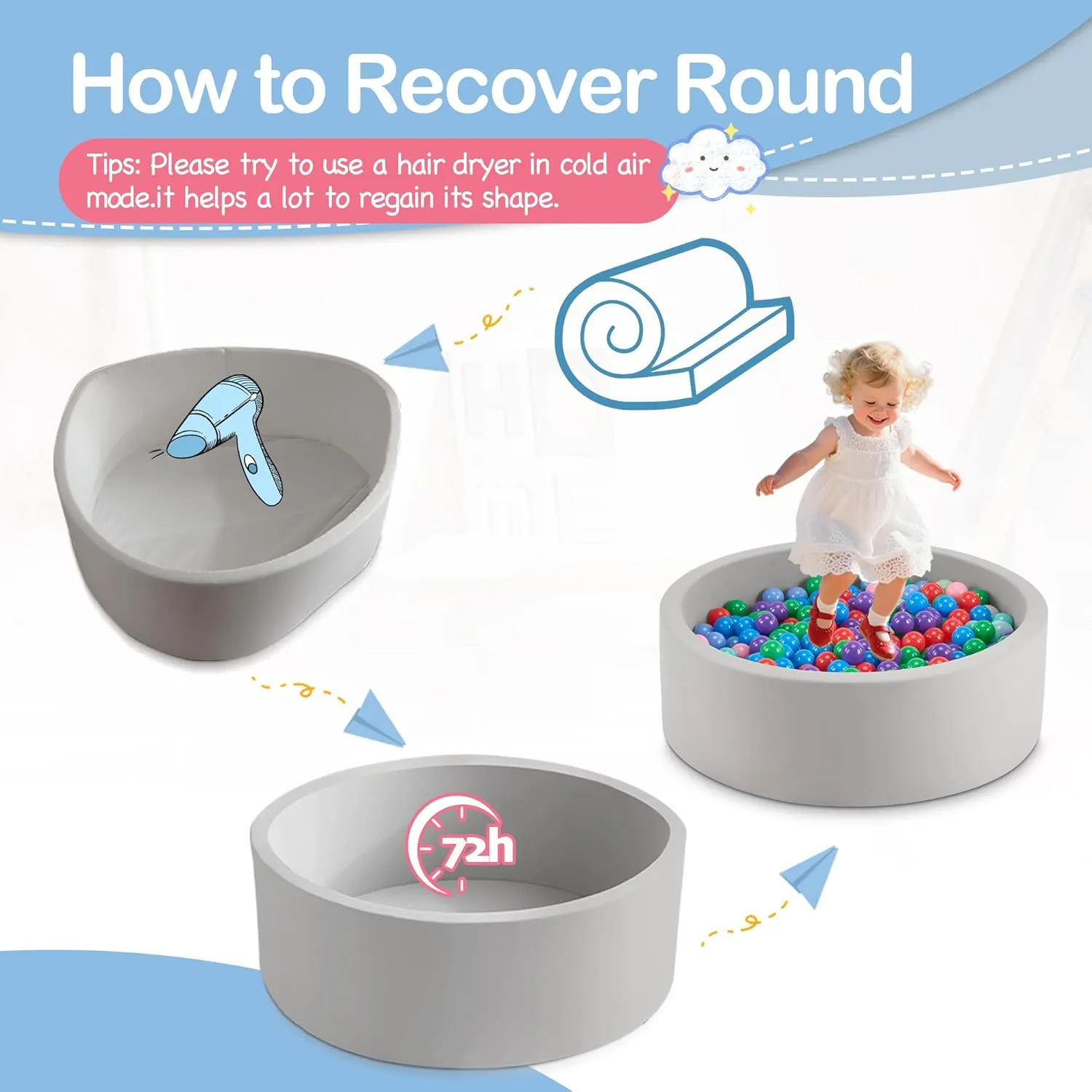 Ball Pits Ideal Gift for Boys and Girls, Balls Not Included, Grey 35.4" x 11.8" Foam Ball Pit for Toddlers, Baby Round Balls Pool for web editor orient motivation Babies 1-3, Kids Play 