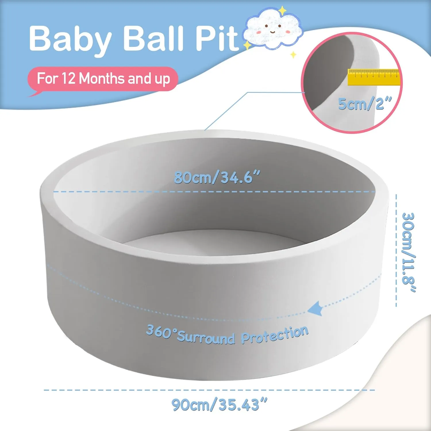 Ball Pits Ideal Gift for Boys and Girls, Balls Not Included, Grey 35.4" x 11.8" Foam Ball Pit for Toddlers, Baby Round Balls Pool for web editor orient motivation Babies 1-3, Kids Play 