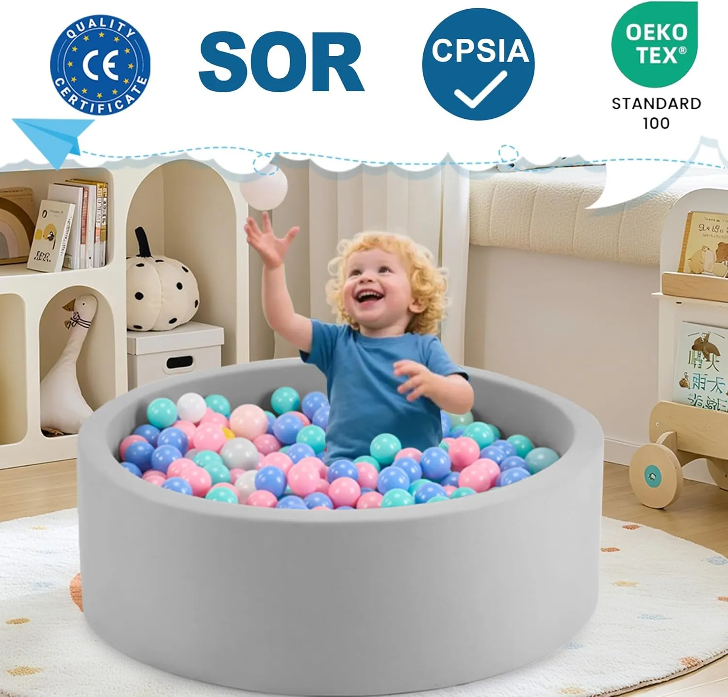 Ball Pits Ideal Gift for Boys and Girls, Balls Not Included, Grey 35.4" x 11.8" Foam Ball Pit for Toddlers, Baby Round Balls Pool for web editor orient motivation Babies 1-3, Kids Play 