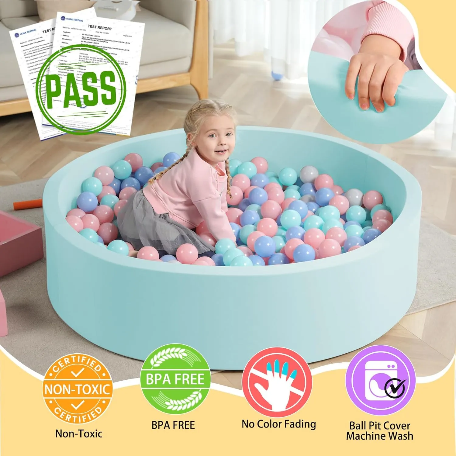 Ball Pool Indoor Round Ball Pits Children Toddler Playpen - Light Blue TRENDBOX Extra Large Soft Foam Ball Pit nicotine banner scholar 51.2" x 11.8" (NO Balls) in Large Sponge Round 