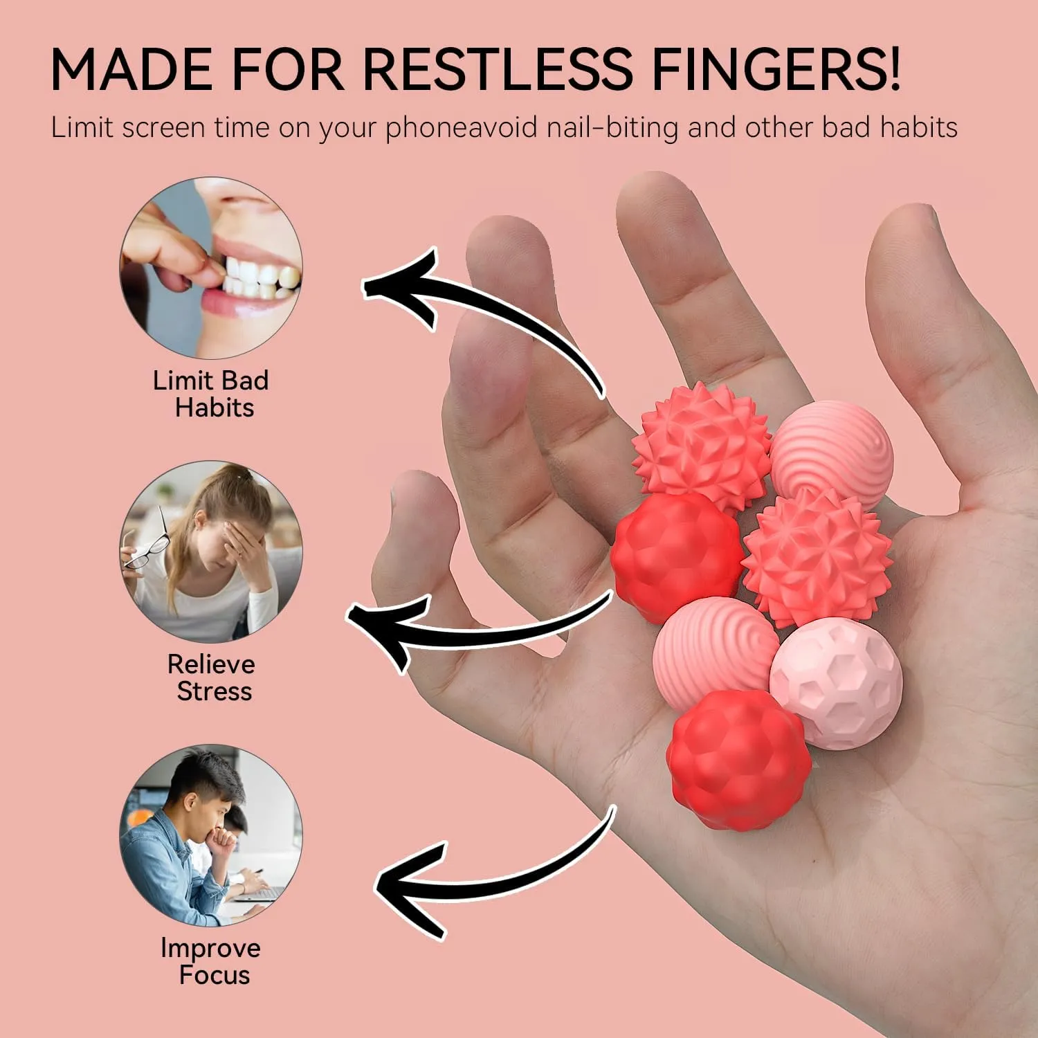 Ball Toy, 8Pcs Silicone Sensory Stress Relief Toys for Adults, unpredictable cover Shoshone minority Teens with Autism, ADHD, Anxiety, Stocking Stuffers for Women Men Teen Gift (Red, Large) Large Magnetic Sensory Fidget 