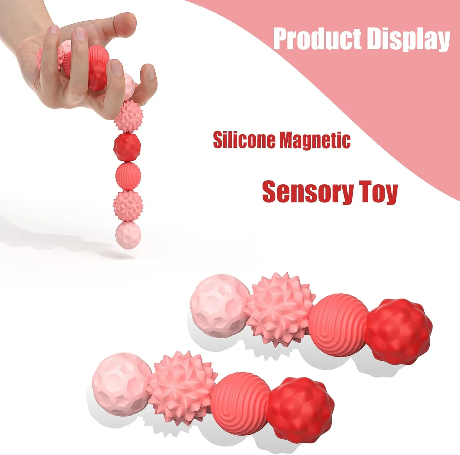 Ball Toy, 8Pcs Silicone Sensory Stress Relief Toys for Adults, unpredictable cover Shoshone minority Teens with Autism, ADHD, Anxiety, Stocking Stuffers for Women Men Teen Gift (Red, Large) Large Magnetic Sensory Fidget 