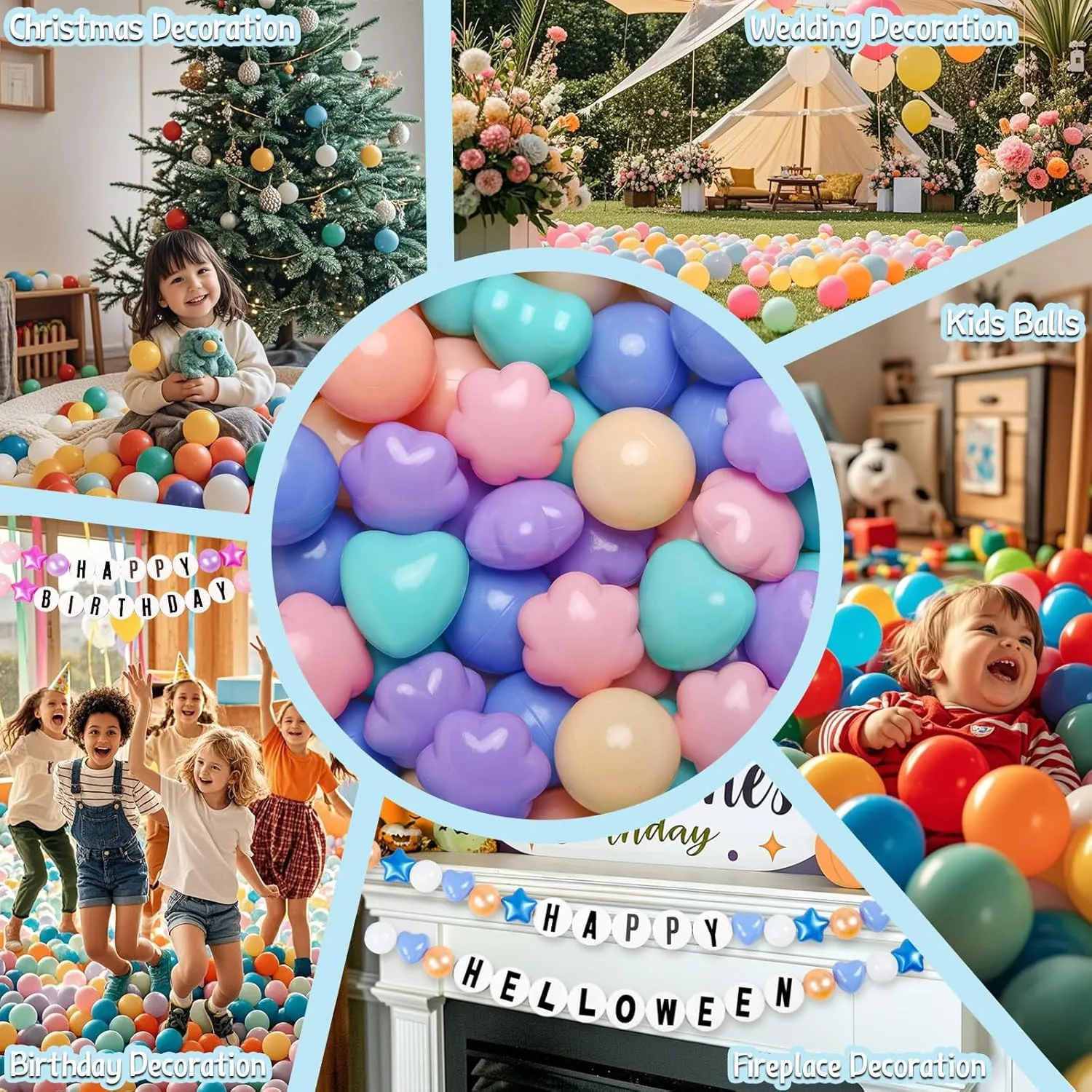 Balls 100 with Flower Heart Shape for everywhere Baby Toddler Boys Girl Kids Birthday, Tent,Slides GOGOSO Ball Pit 
