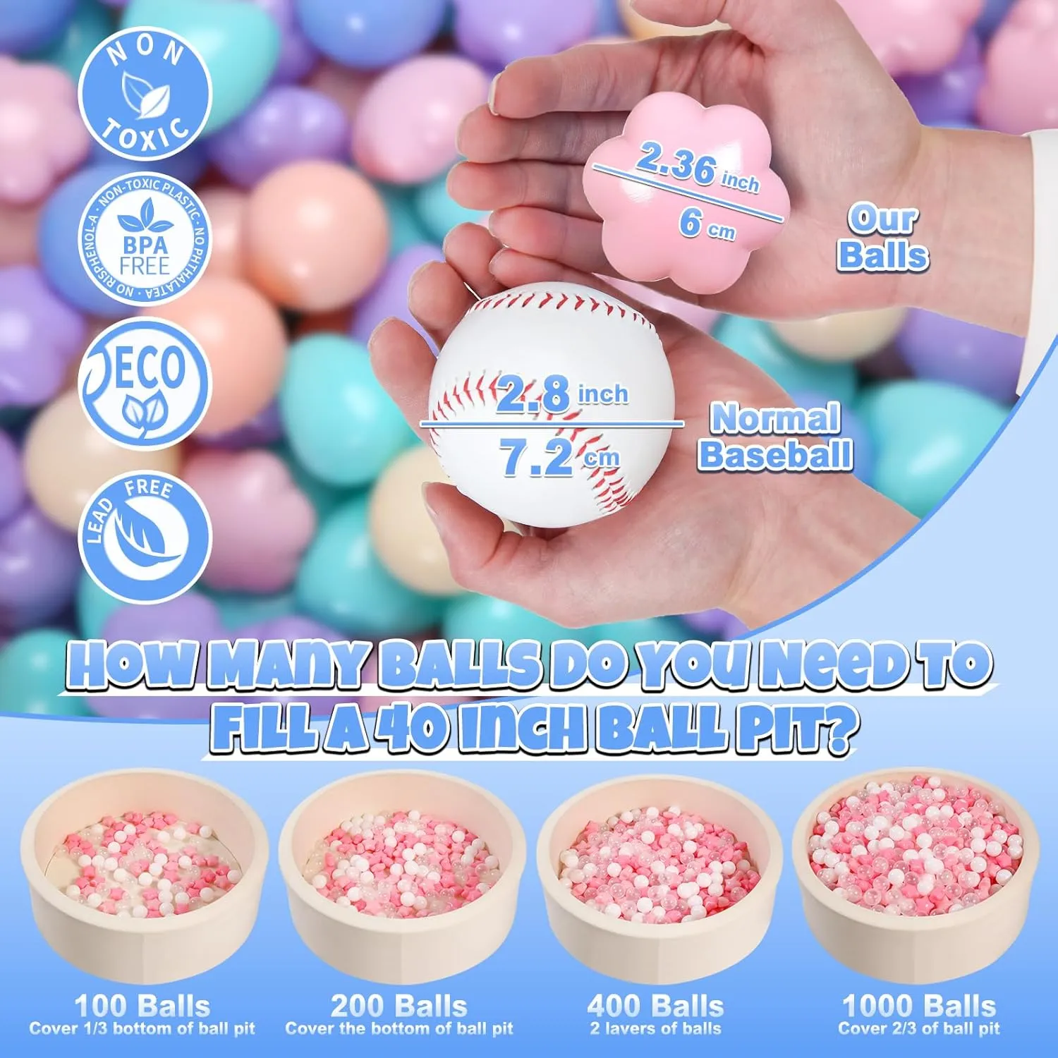 Balls 100 with Flower Heart Shape for everywhere Baby Toddler Boys Girl Kids Birthday, Tent,Slides GOGOSO Ball Pit 