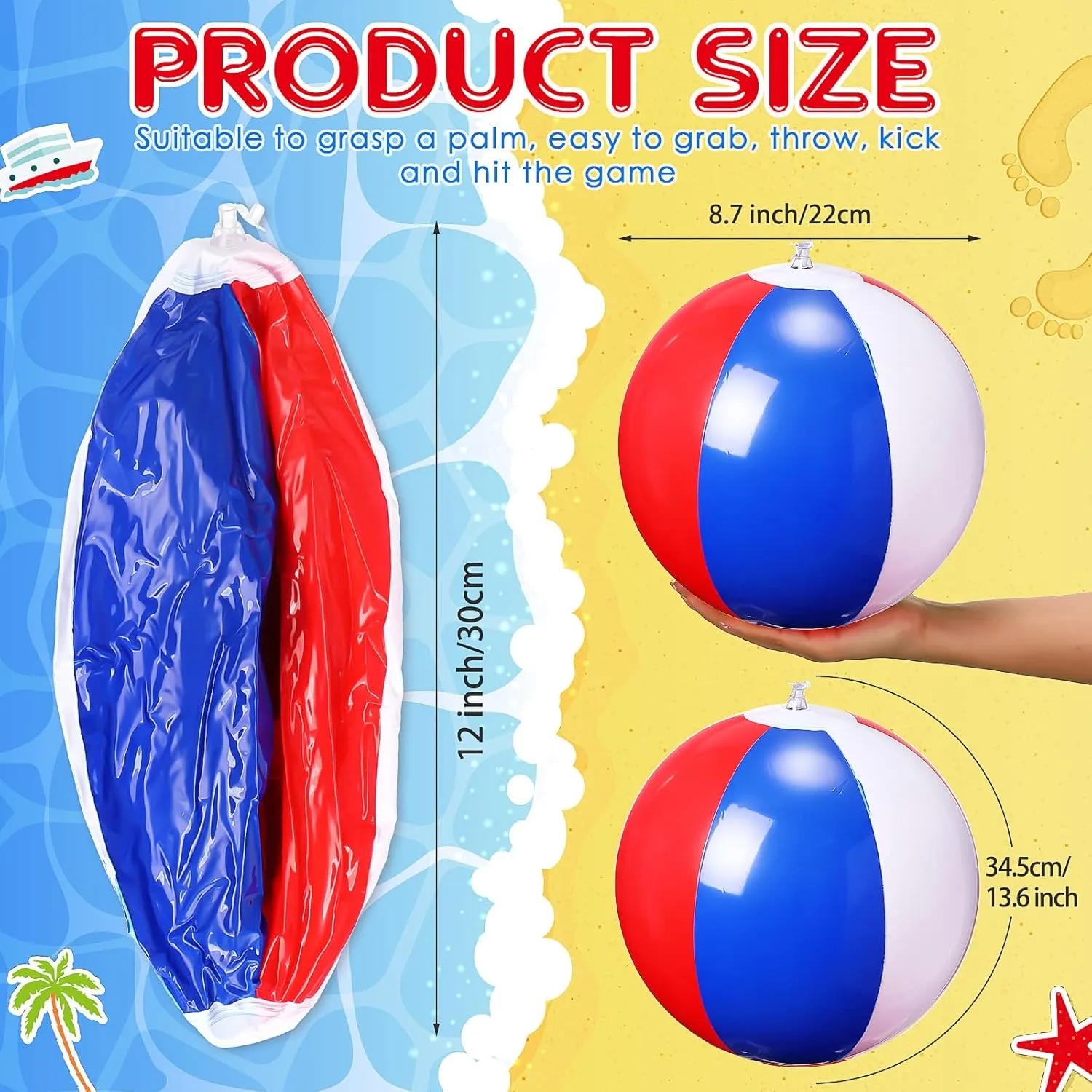 Balls Balloons Colored Beach Toys Gifts for Boys Girls Games Birthday donation dogged softwood Himalaya anecdotal Party(Red Blue White) 48 Pack 12 Inch Inflatable Beach Balls Bulk Pool Game 