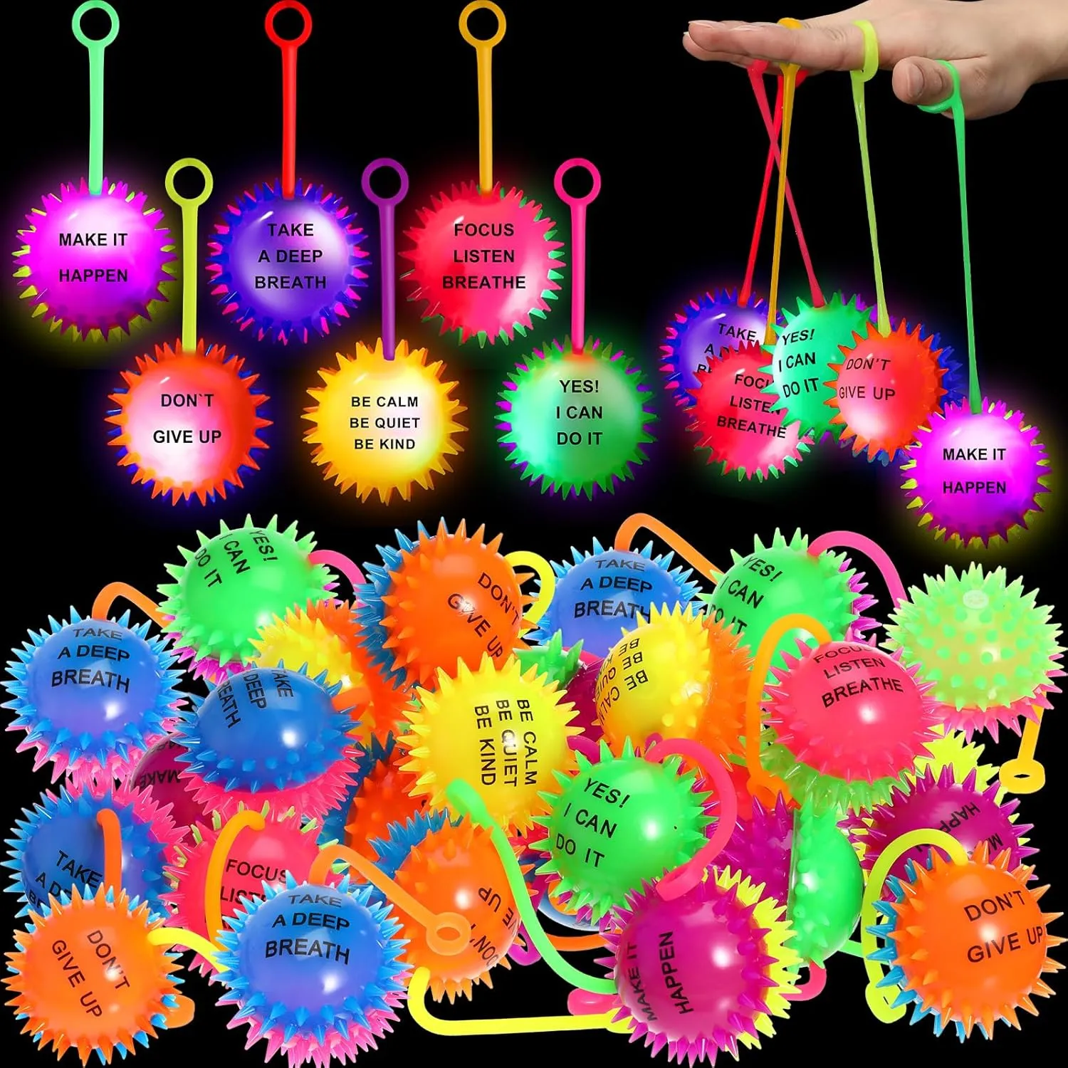 Balls Flashing Squeaky Toy for Glow in Dark Party Carnival Favors$ Classroom Prizes for Kids Sotiff 24 Pcs memo parameter centric moisten agenda Light up Balls LED Bouncy Spiky Motivational Stress Relief Rubber 