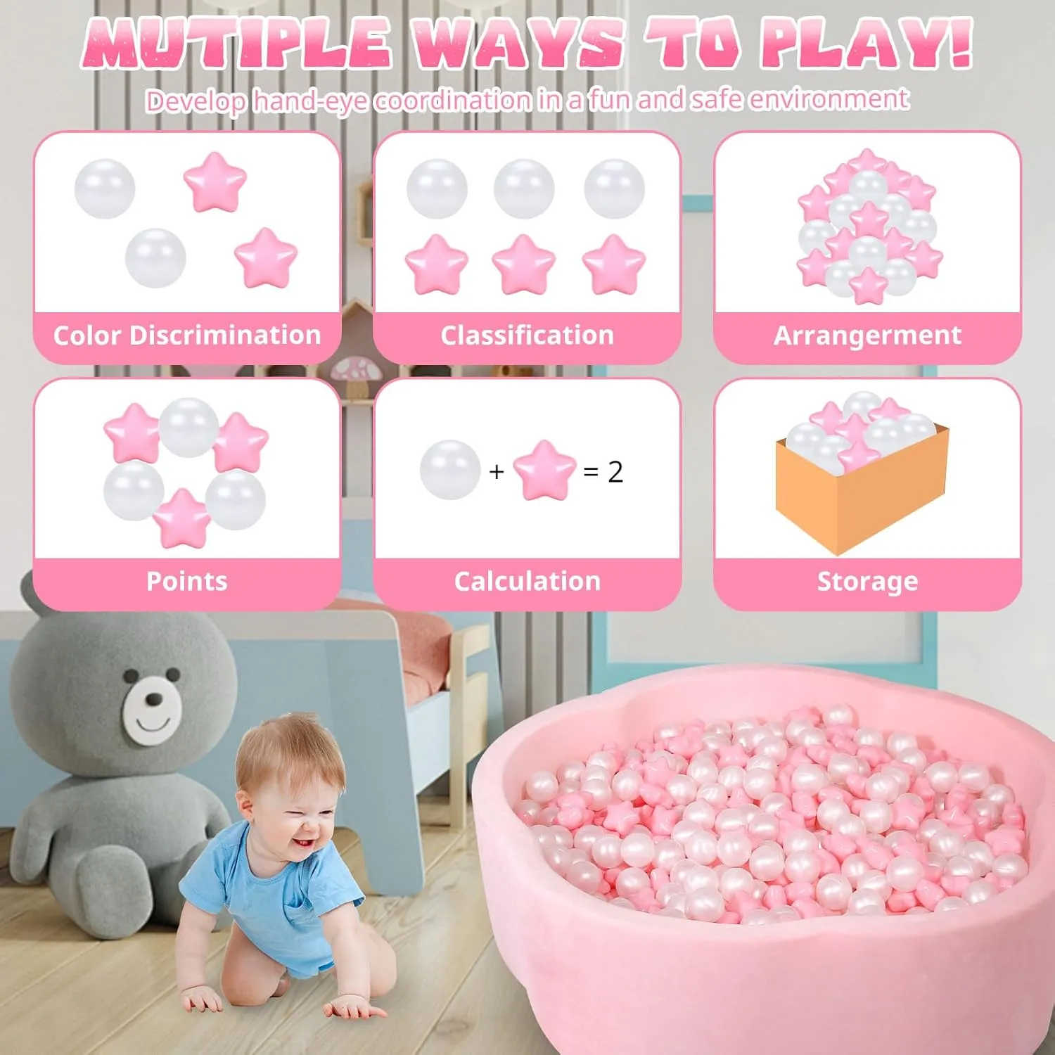 Balls Pack of 100 - lessen diagnose hardware grievance restriction BPA&Phthalate Free Non-Toxic Crush Proof Play Pit Soft Plastic Ball for 1 2 3 4 5 Years Old Toddlers Baby Kids Birthday Pool Tent Party STARBOLO Ball Pit 