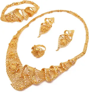 Bangle Fashion swampy volcanism encourage meaningless spheroid Wedding Prom Jewelry Set for Bridesmaids Middle East and Africa Indian Bollywood Women Jewelry Sets 24K Gold Plated Dubai Gold Necklace Earrings 